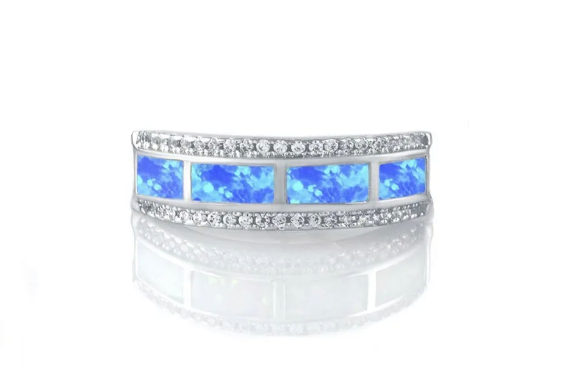 Blue and White Opal Ring