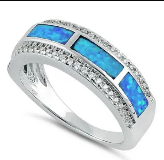 Blue and White Opal Ring