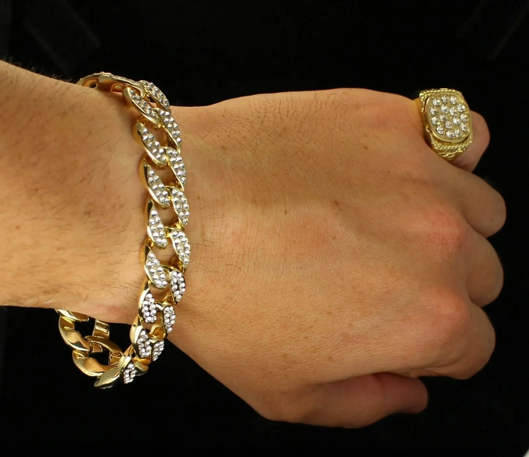 Cuban Link Icy Bracelet & Ring Set