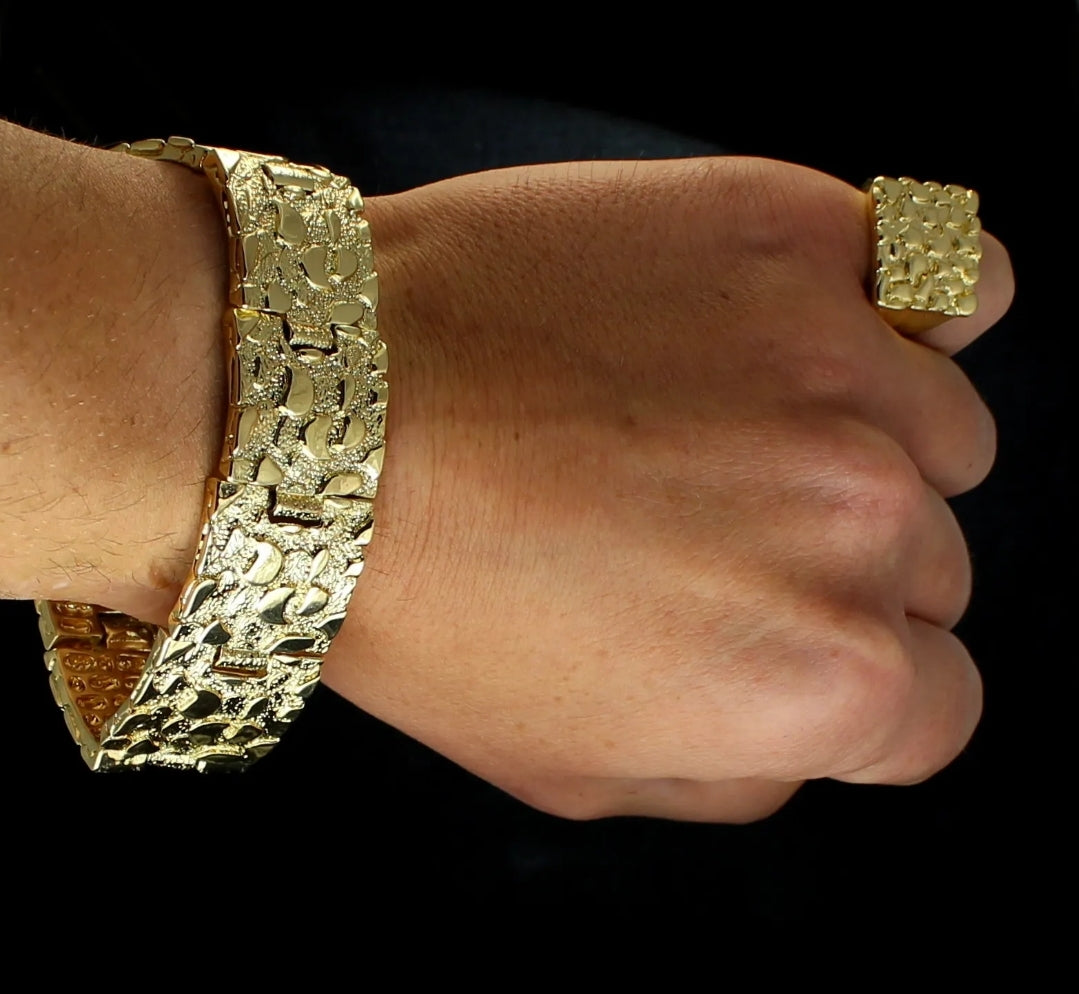 Icy Chunky Gold Plated Bracelet & Ring Set