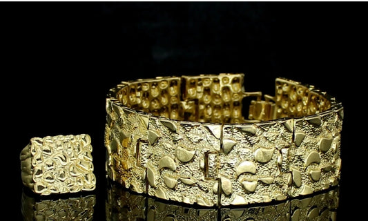 Icy Chunky Gold Plated Bracelet & Ring Set