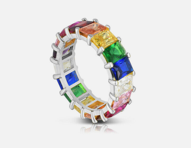 Rainbow Emerald Cut Ring