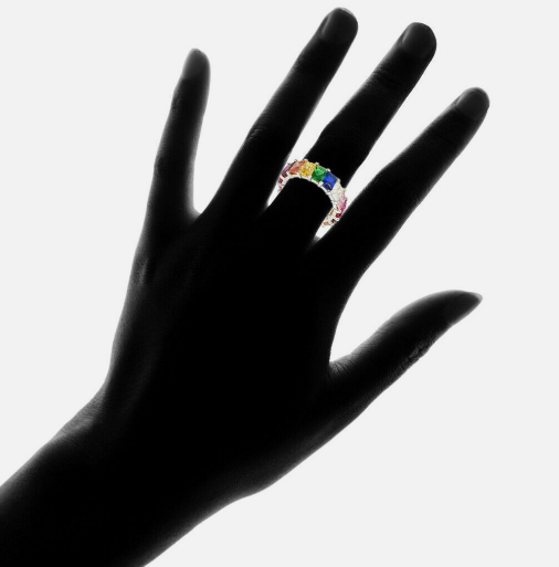Rainbow Emerald Cut Ring