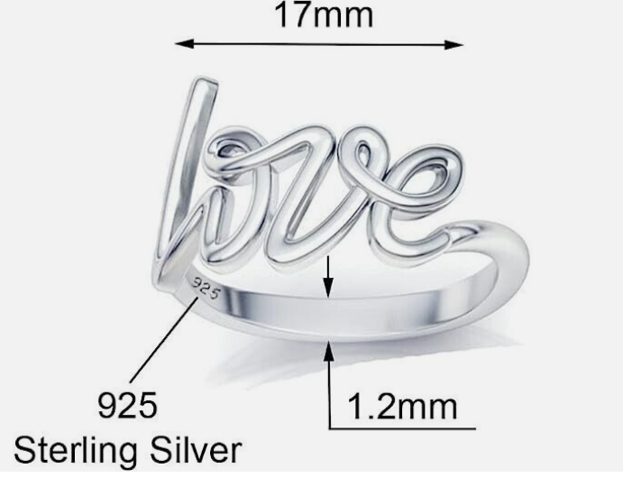 Love Script Sterling Silver Ring