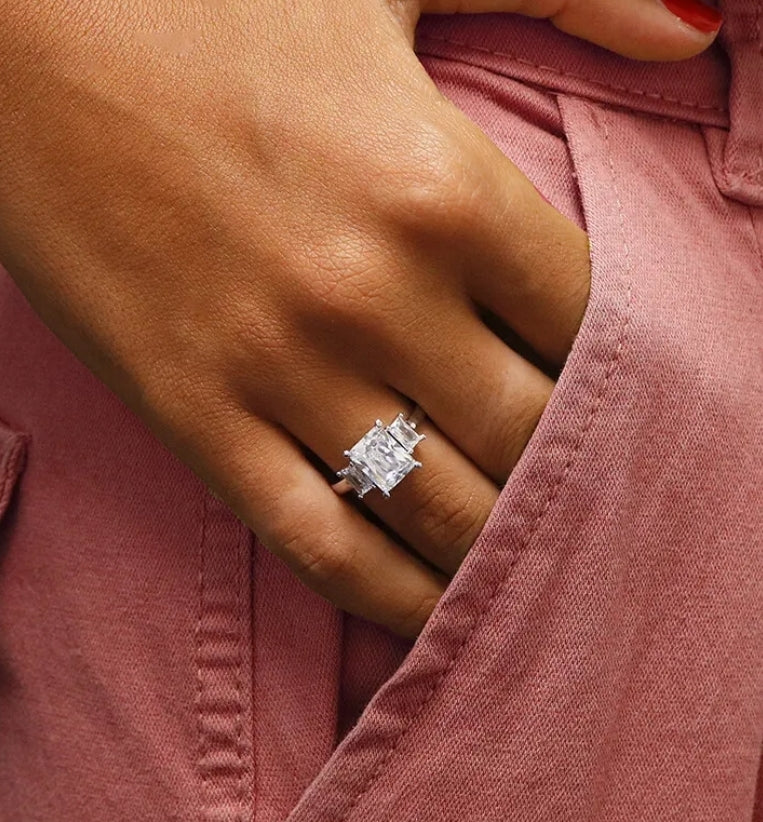 Emerald 3 Cut Sterling Silver Ring