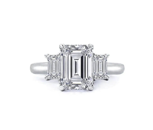Emerald 3 Cut Sterling Silver Ring