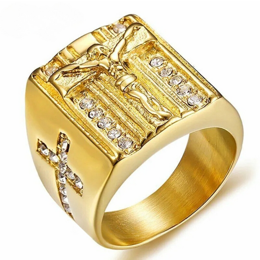 Jesus Gold Plated Cross Ring