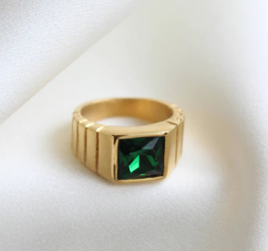 Emerald Gold Plated Signet Ring