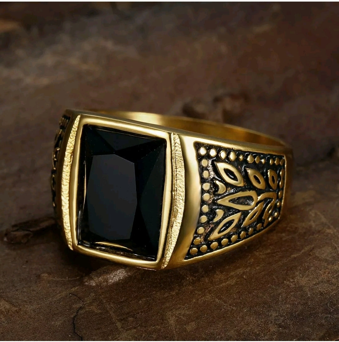 Stainless Steel Obsidian Men's Ring