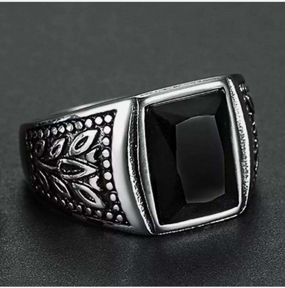 Stainless Steel Obsidian Men's Ring