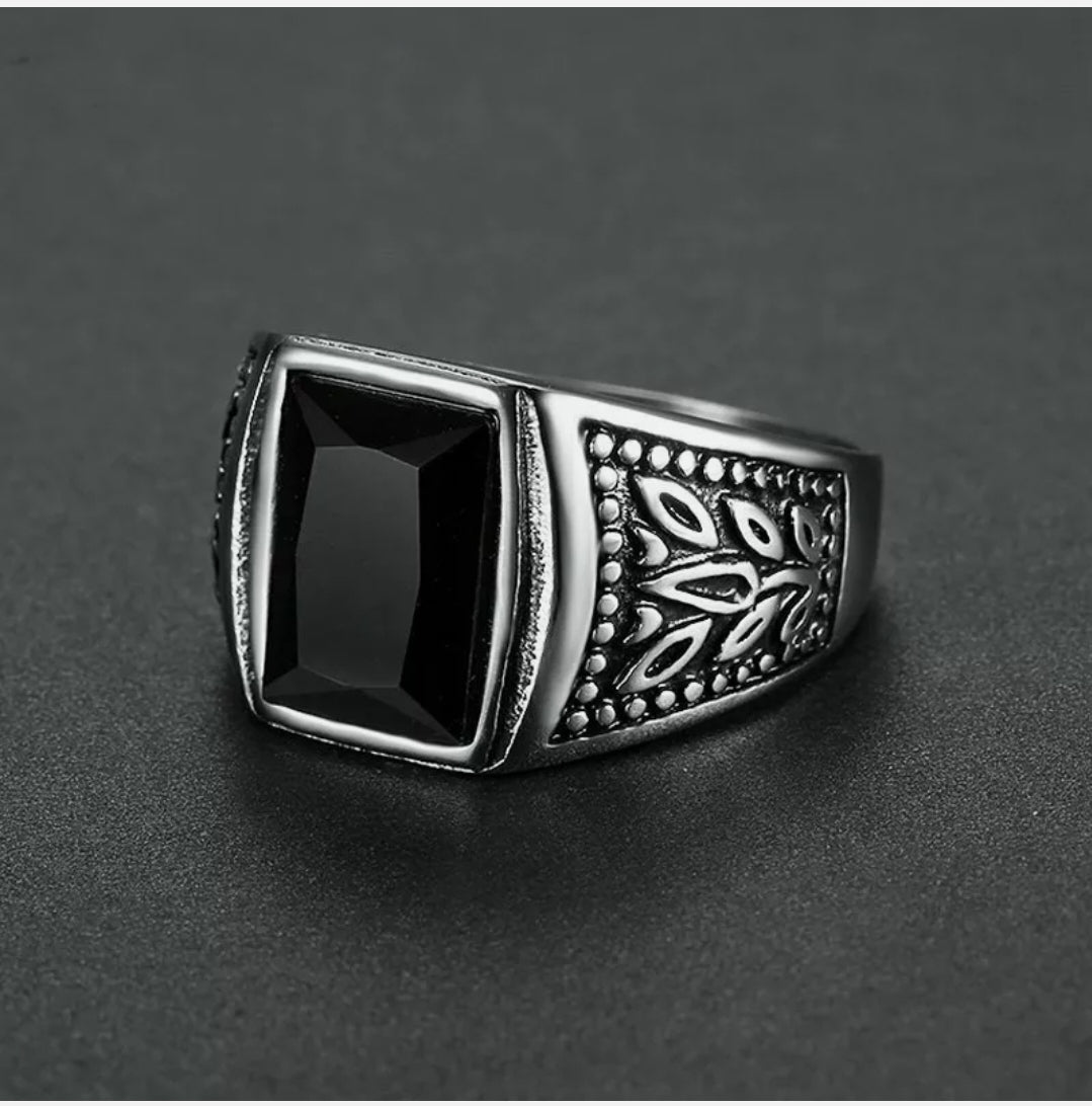 Stainless Steel Obsidian Men's Ring