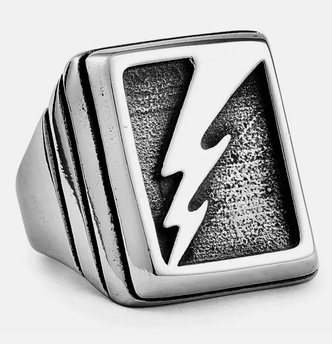 Thor Lightning Bolt Steel Ring