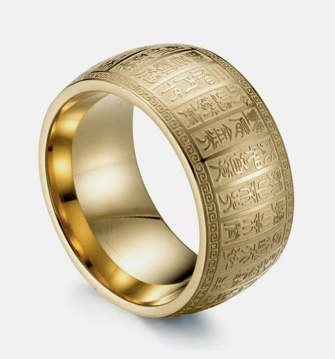 Gold Plated Steel Amulet Ring