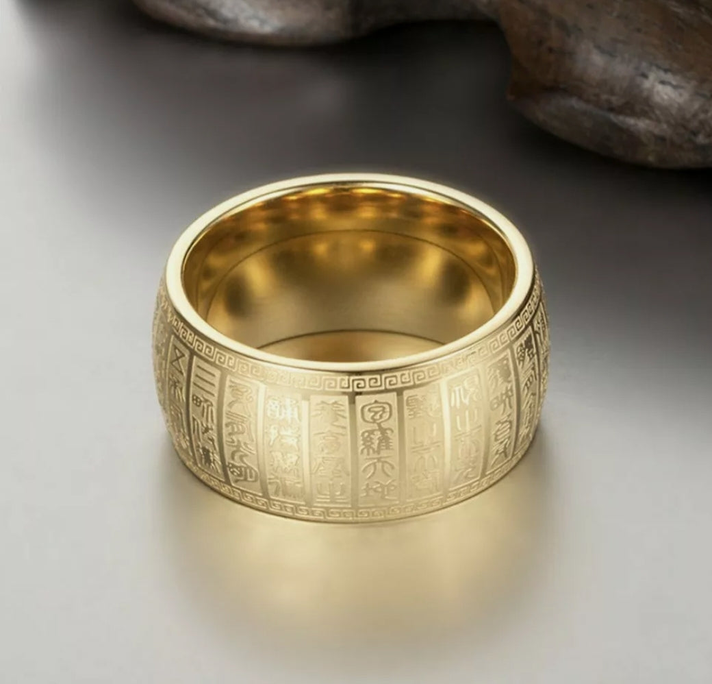 Gold Plated Steel Amulet Ring