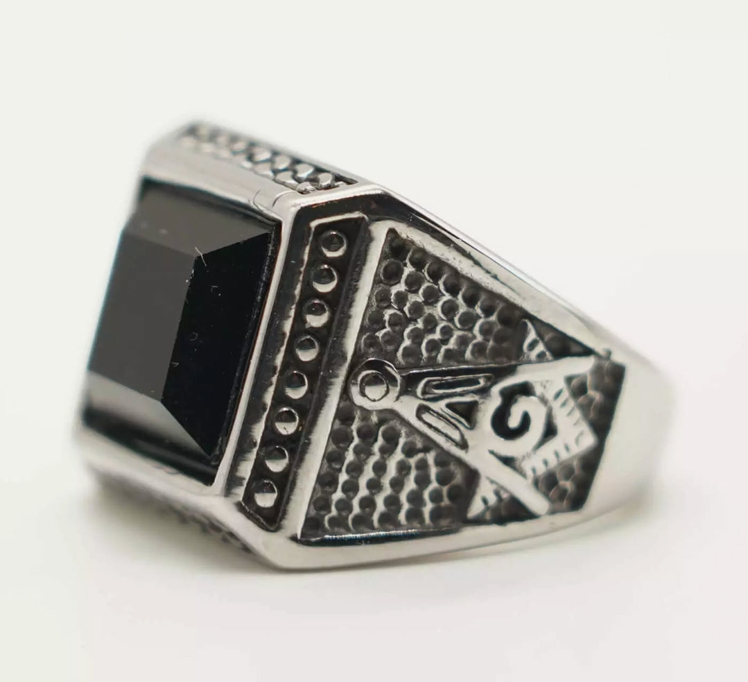 Steel Mason Black Stone Ring