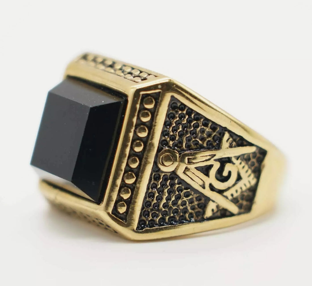 Steel Mason Black Stone Ring