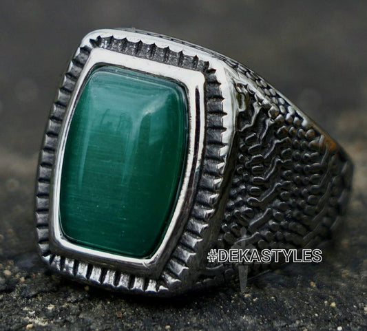 Gemstone Green Steel Ring