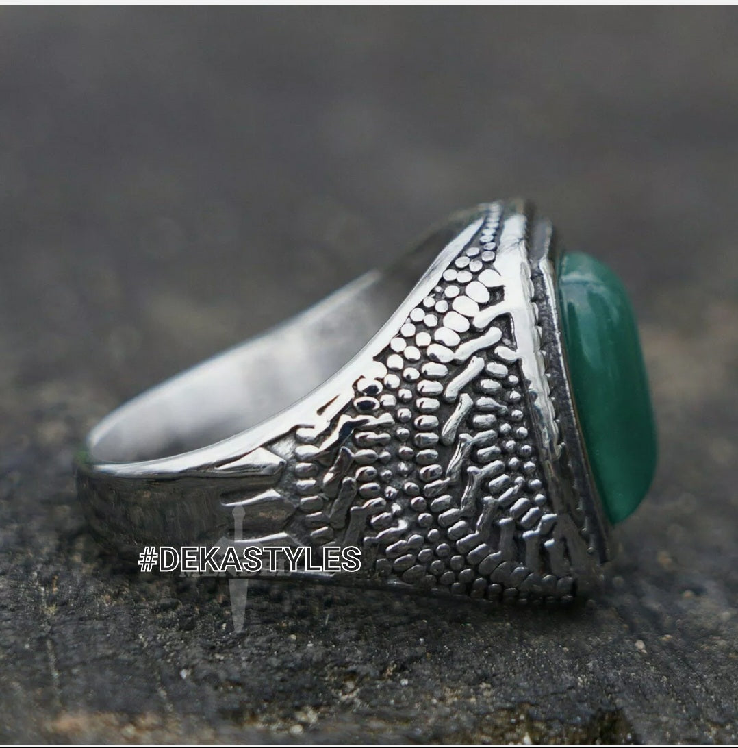 Gemstone Green Steel Ring